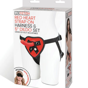 Lux Fetish 5" Dildo w/Red Heart Strap On Harness Set