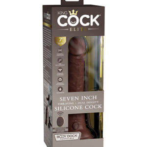 King Cock Elite 9" Dual Density Vibrating Silicone Cock w/Remote - Brown